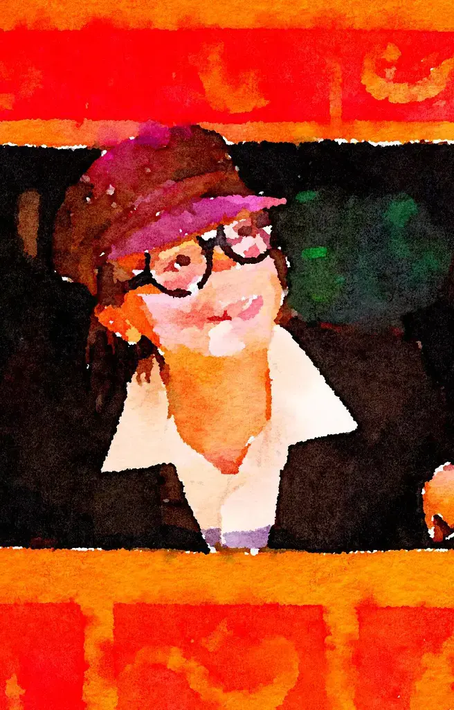 Watercolor of Kings Ely Prep student enjoying drama production 