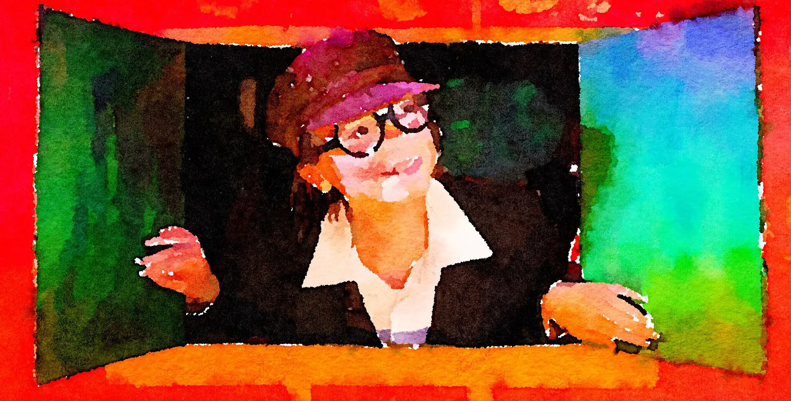 Watercolor of King’s Ely Prep student taking part in drama production 