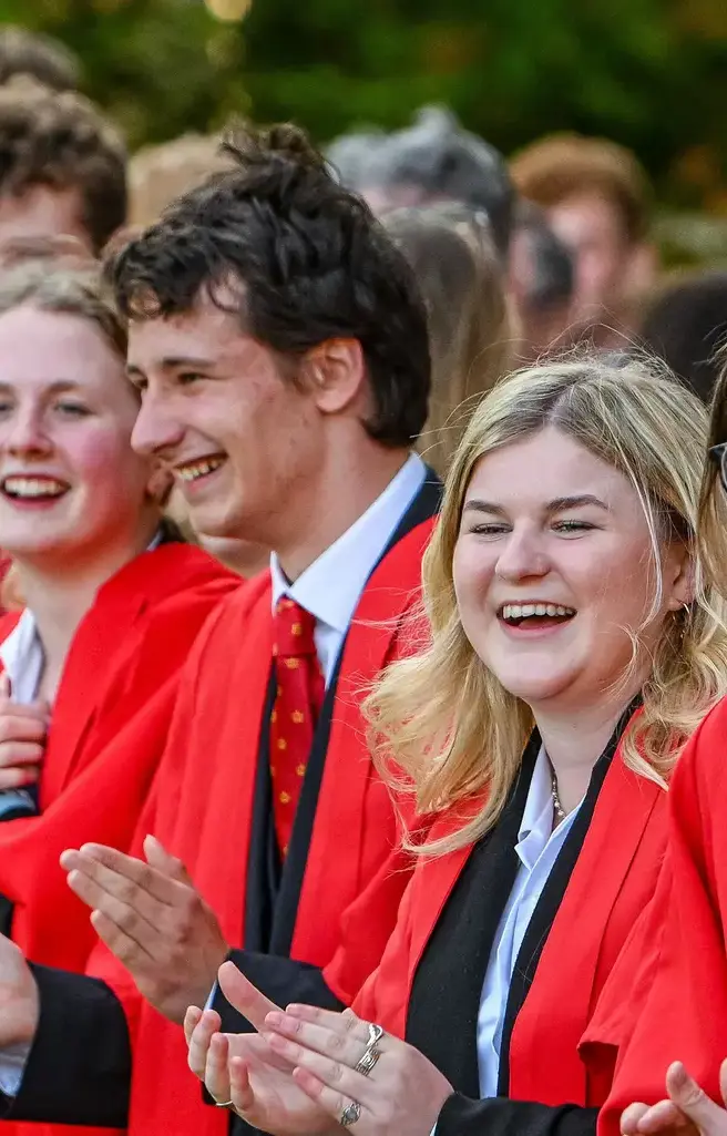 King's Ely senior scholarship students outside Ely Cathedral 