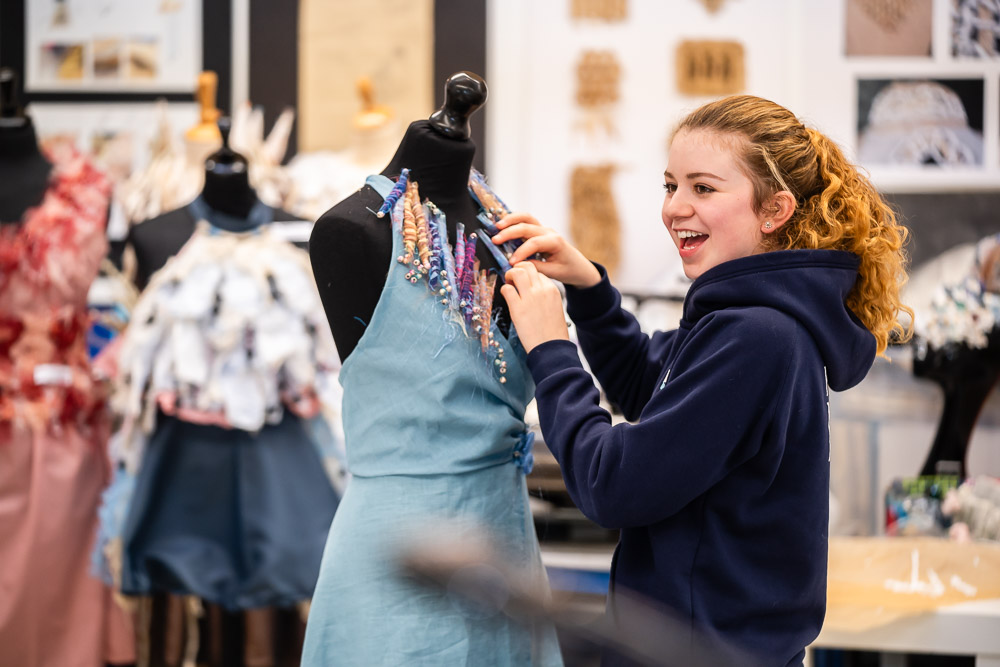 Award winning Kings Ely Senior student taking part in Art and Textiles lesson on the Senior campus in the center of Ely 