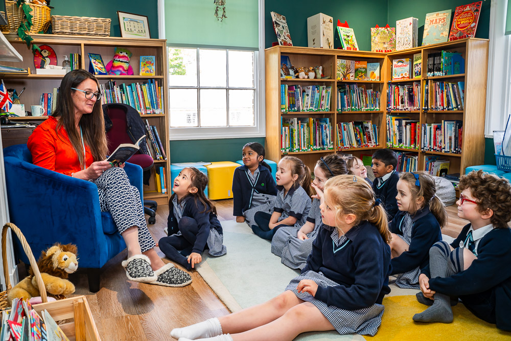 King's Ely Pre-Prep children enjoying a story in the Acremont library 