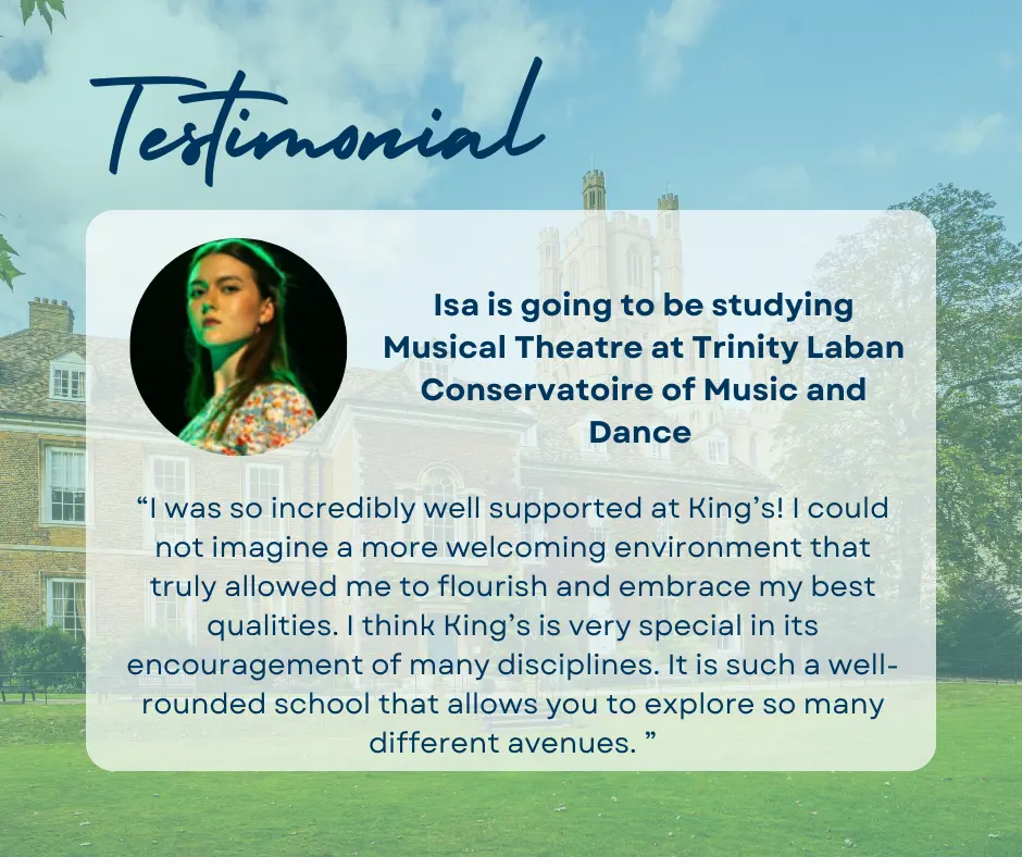 Testimonial from a sixth form student at King's Ely, a leading private day and boarding school in Cambridgeshire.
