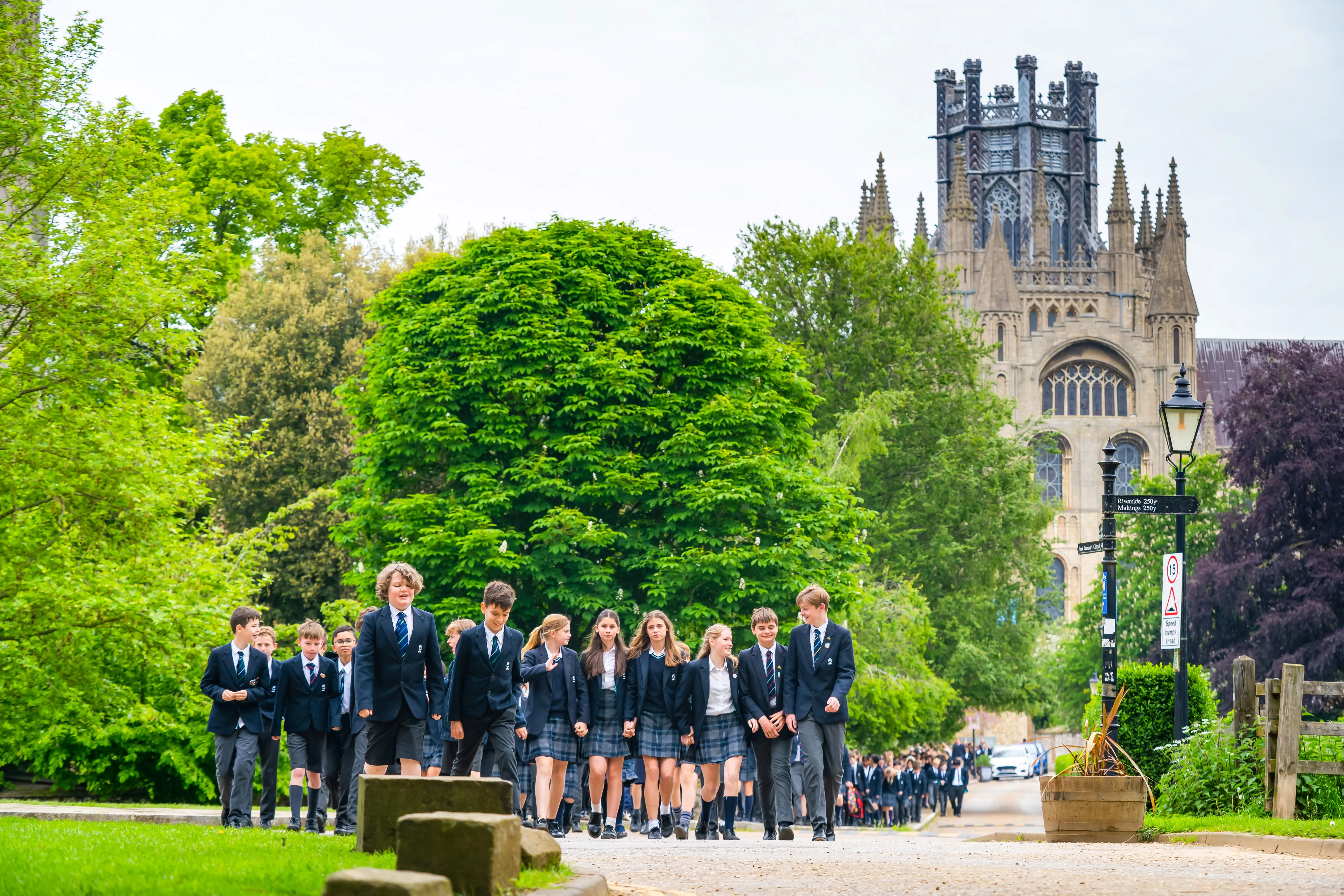 Students Walking Back from Ely Cathedral to King's Ely, a Private Day and Boarding School near Cambridge, in Ely.