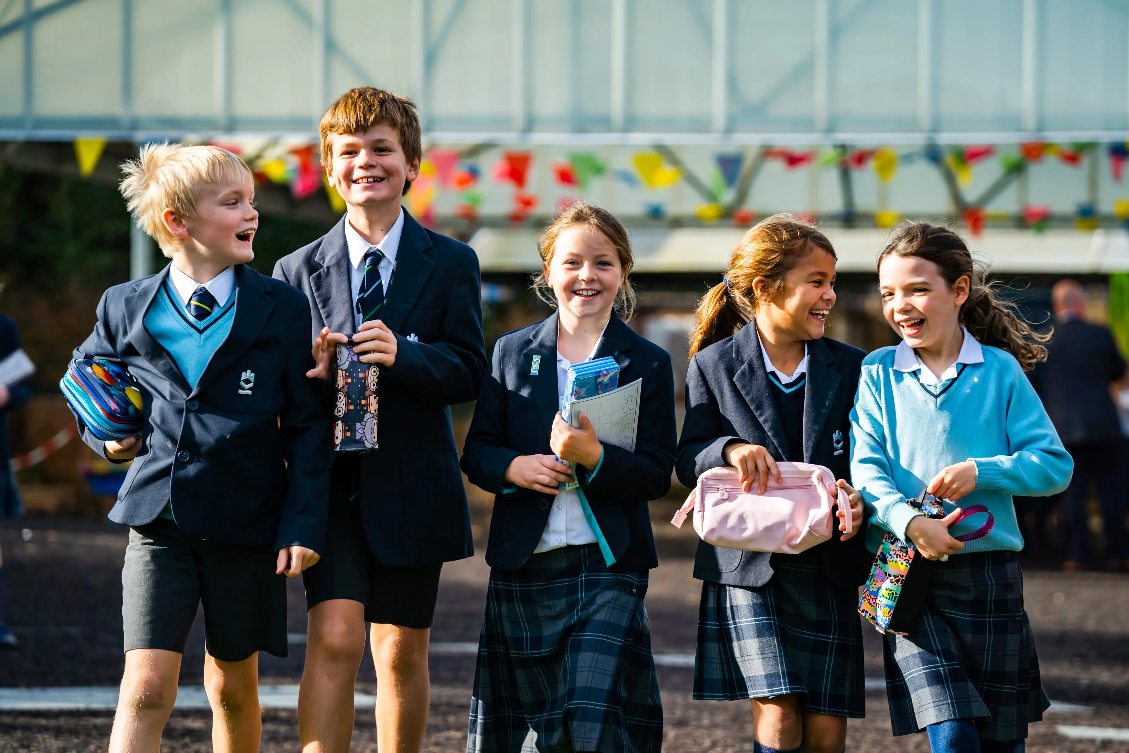Five King's Ely Prep Students at Break, a Private Day and Boarding Prep School near Cambridge, in Ely.