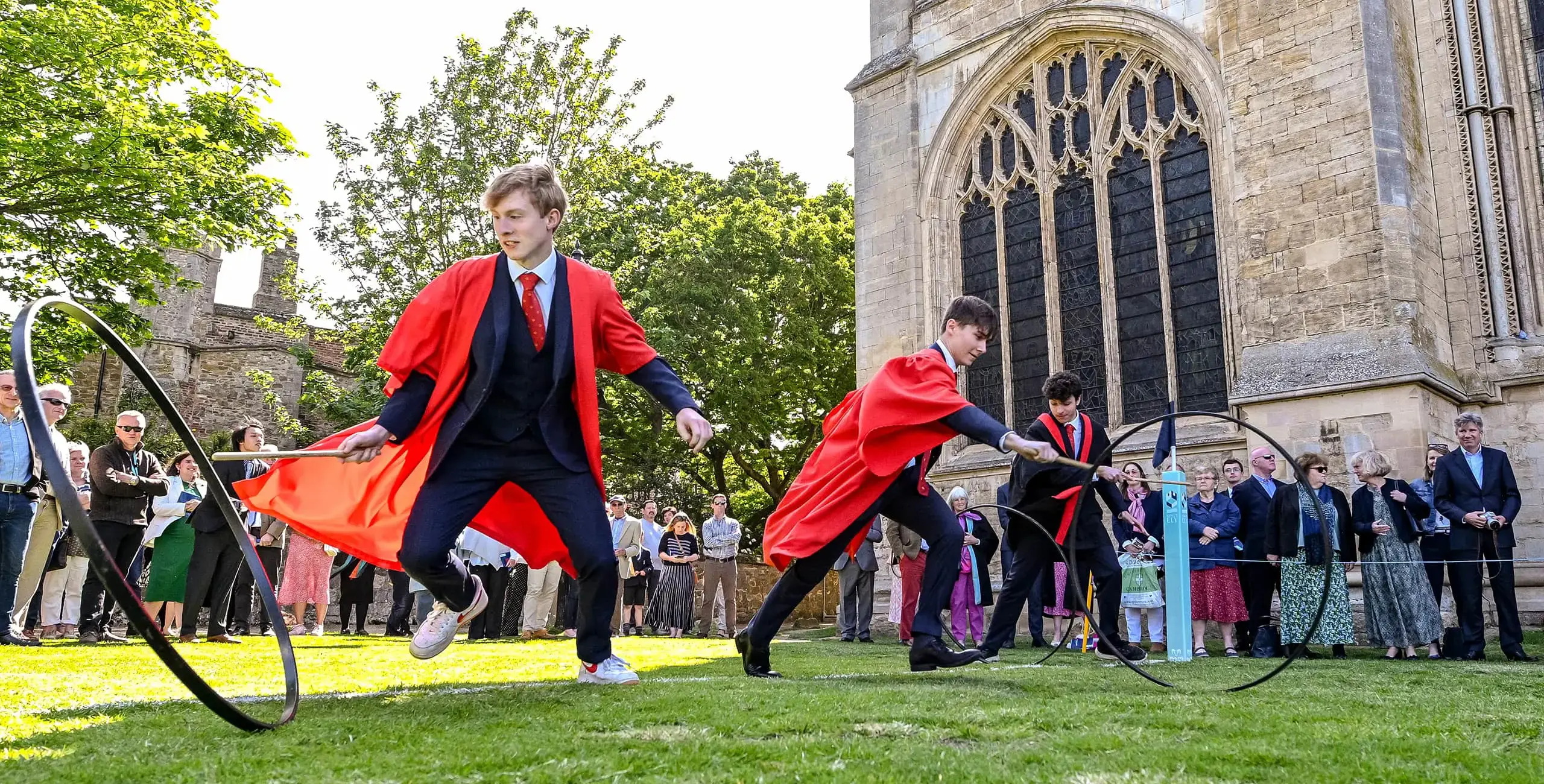 Two Scholars Playing Hoop Trundle at King's Ely, a Private Day and Boarding School near Cambridge, in Ely.