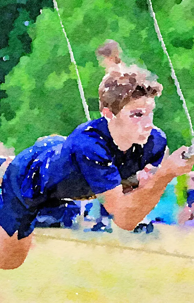 Watercolor of King's Ely senior student taking part in Ely Scheme. King's Ely is a private school in Cambridgeshire