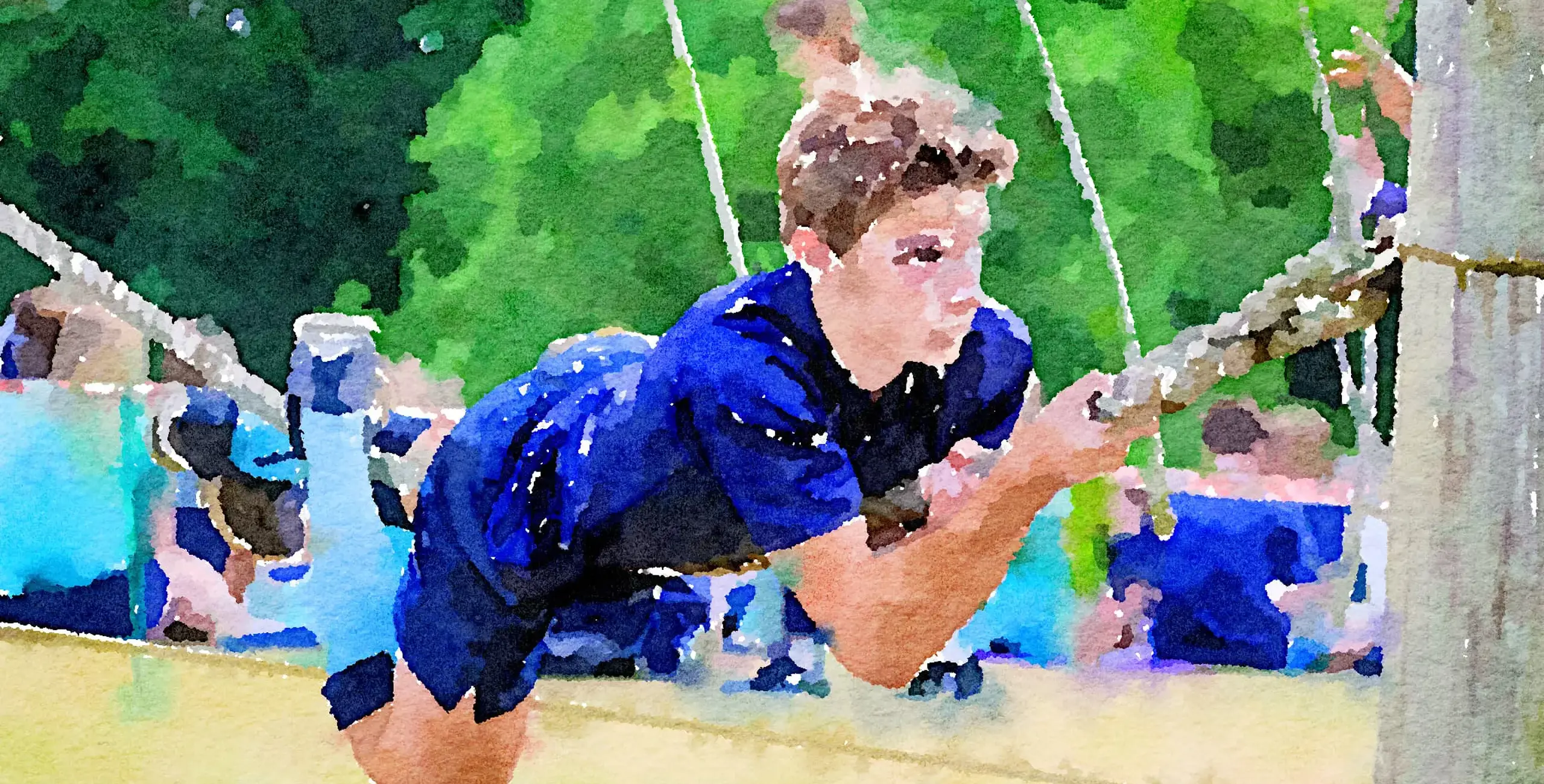 Watercolor of King’s Ely Senior student taking part in Ely Scheme on the Senior Campus 