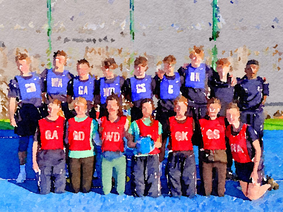 Watercolor of King's Ely Senior Netball teams 