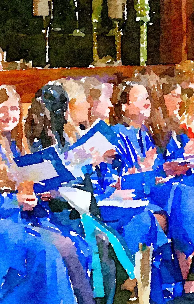 Watercolor of King's Ely Senior Students singing in Ely Cathedral 