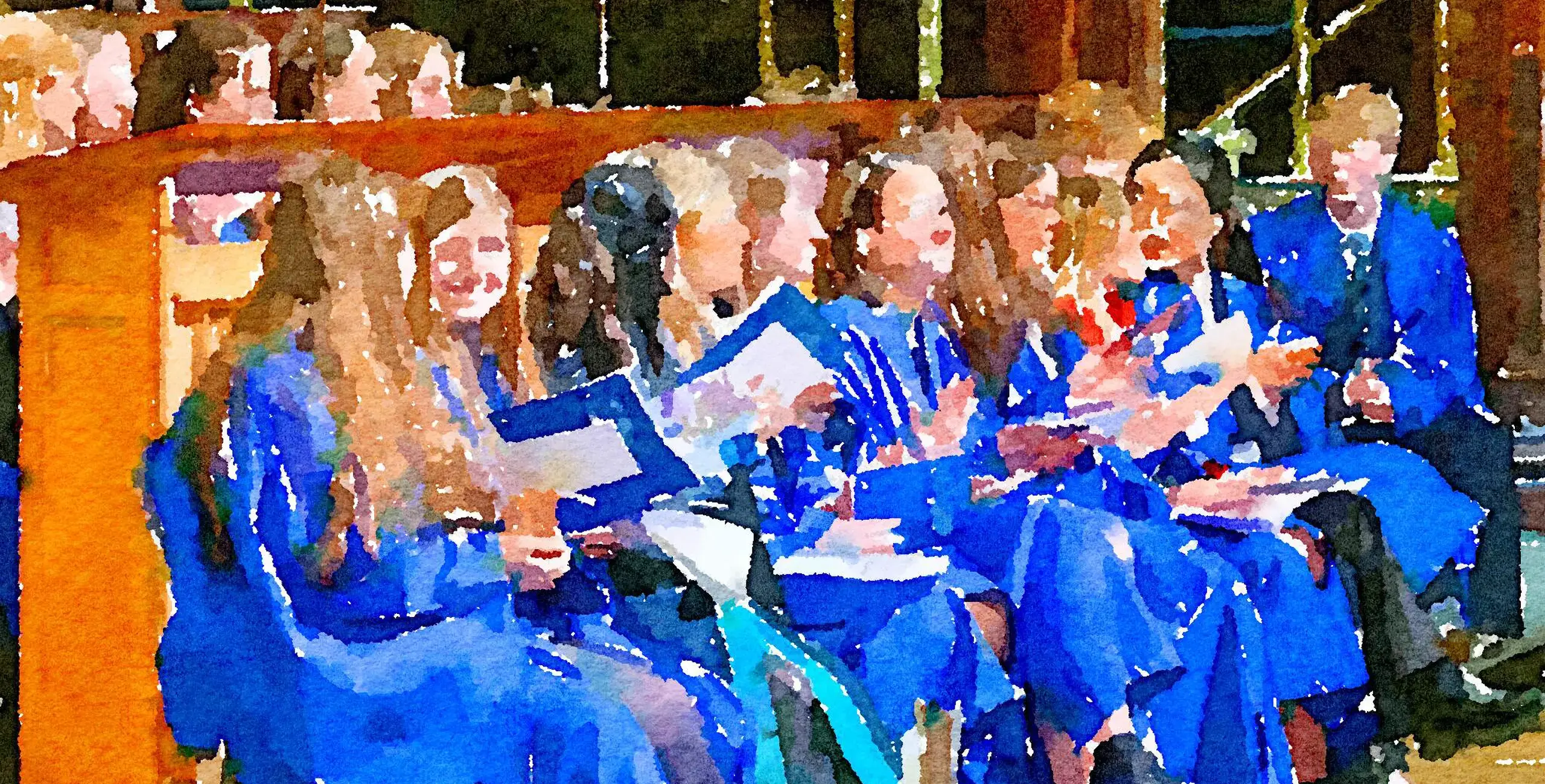 Watercolor of King's Ely Senior Choir singing at Ely Cathedral 