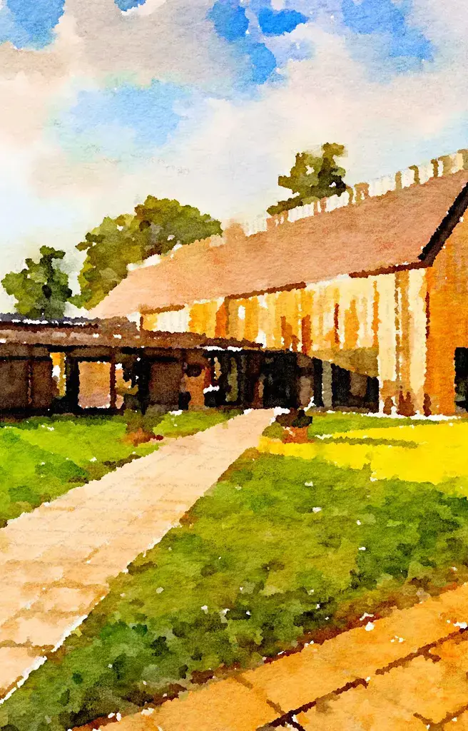 Watercolor of Art block at King's Ely Senior, a private school based in Cambridgeshire 
