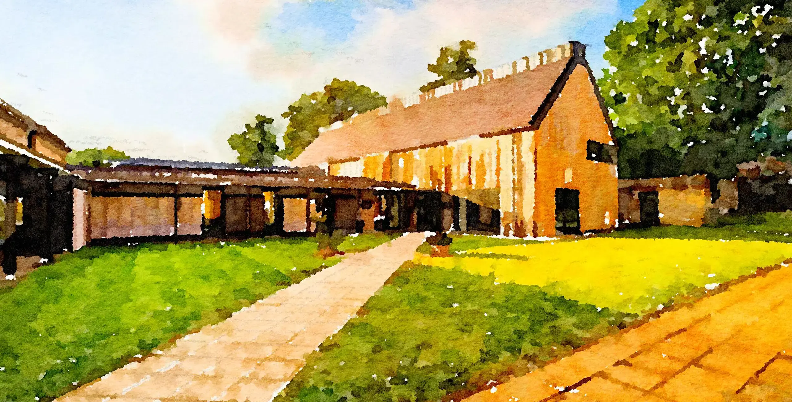 Watercolor of the Art Centre at King's Ely Senior and Sixth Form, a private school in Cambridgeshire 