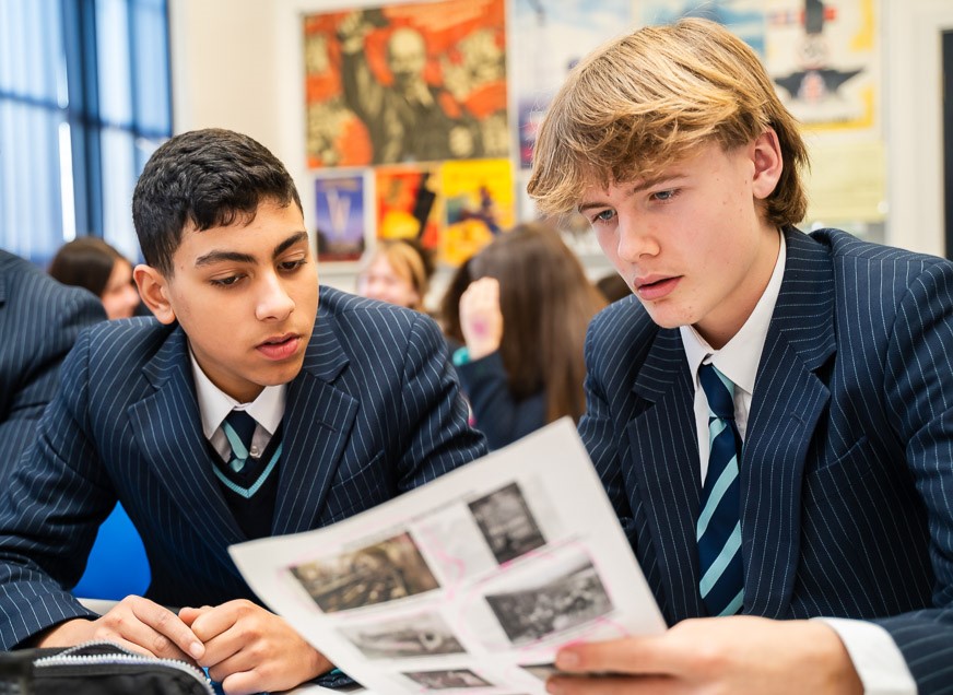 King's Ely Senior students in the classroom. King's Ely is a co-educational private school in Cambridgeshire