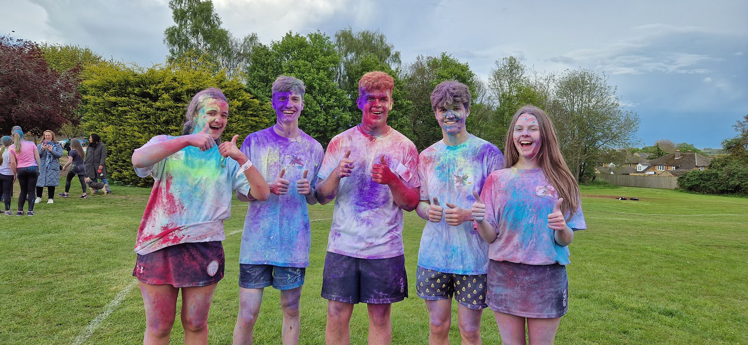 Kings Ely Sixth Form students taking part in the King's Ely Color Run. King's Ely Sixth Form is based in Ely. Cambridgeshire. 